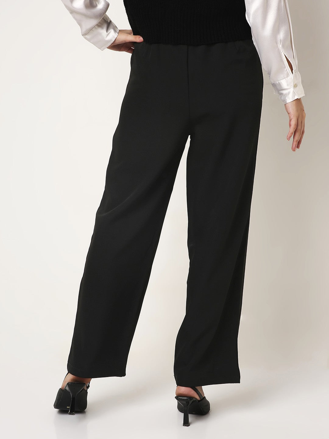 BLACK High-Waist Wide-Leg Trousers