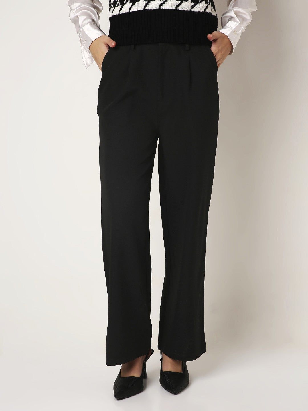 BLACK High-Waist Wide-Leg Trousers