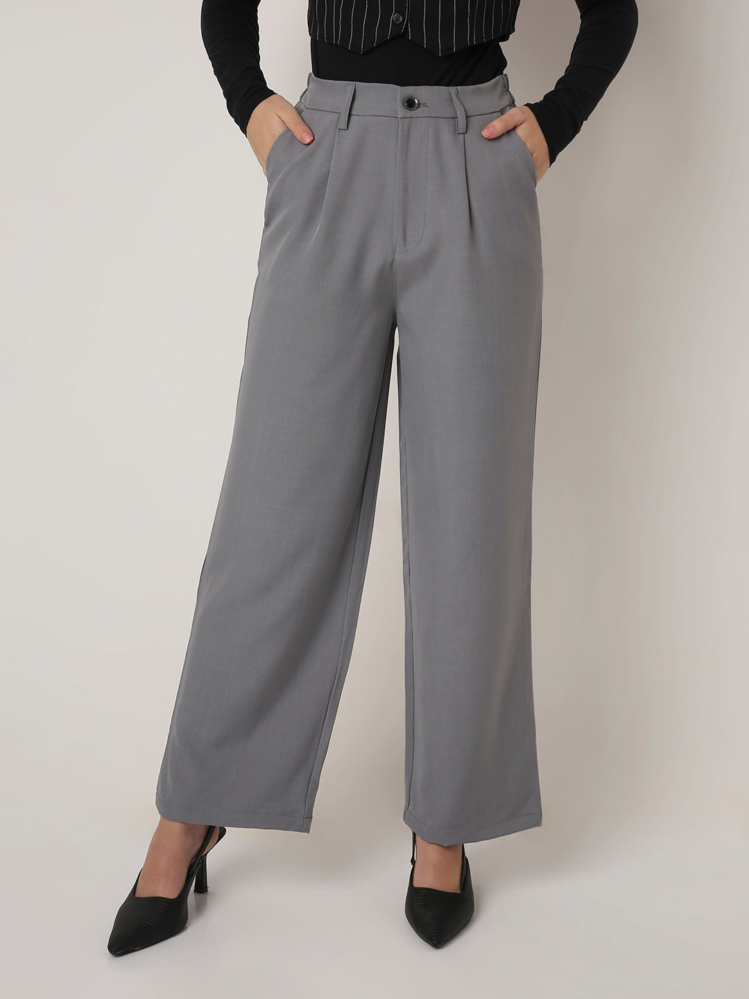 GRAY High-Waist Wide-Leg Trousers