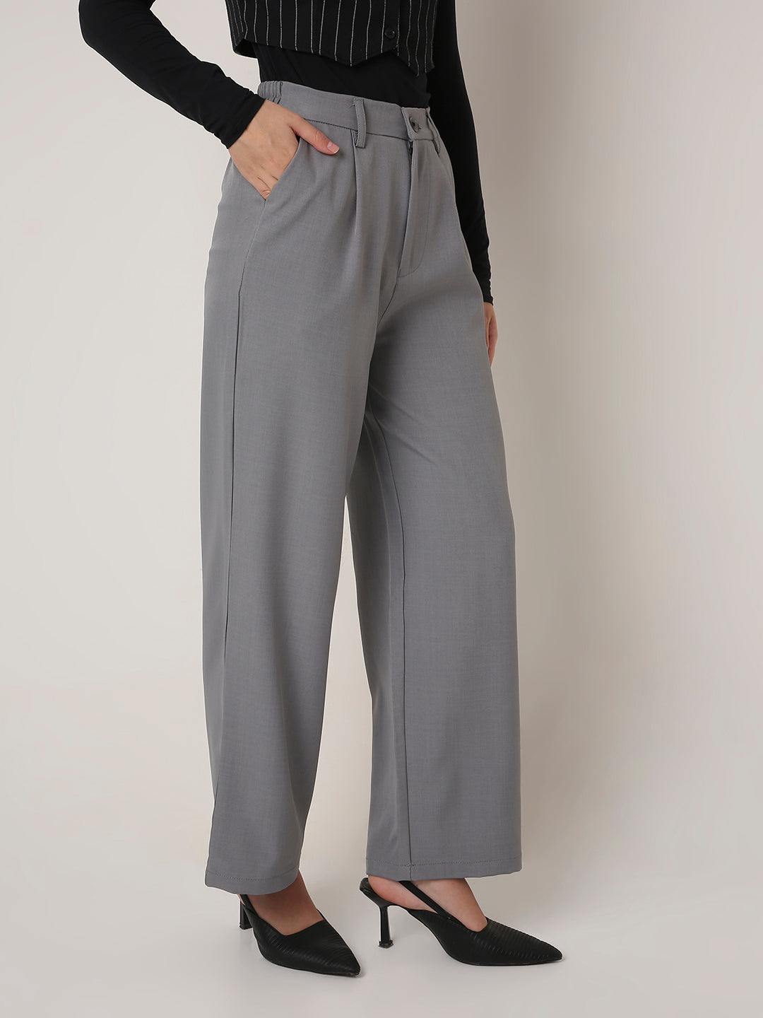 GRAY High-Waist Wide-Leg Trousers