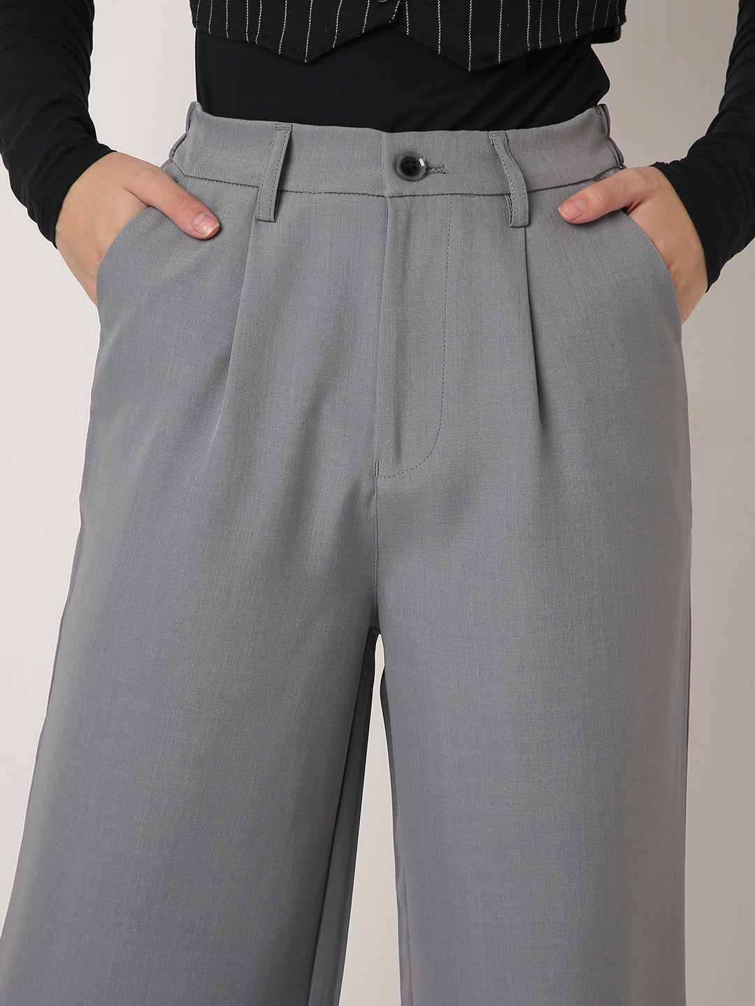 GRAY High-Waist Wide-Leg Trousers