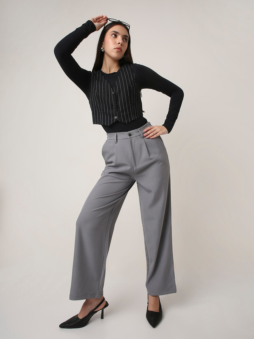GRAY High-Waist Wide-Leg Trousers