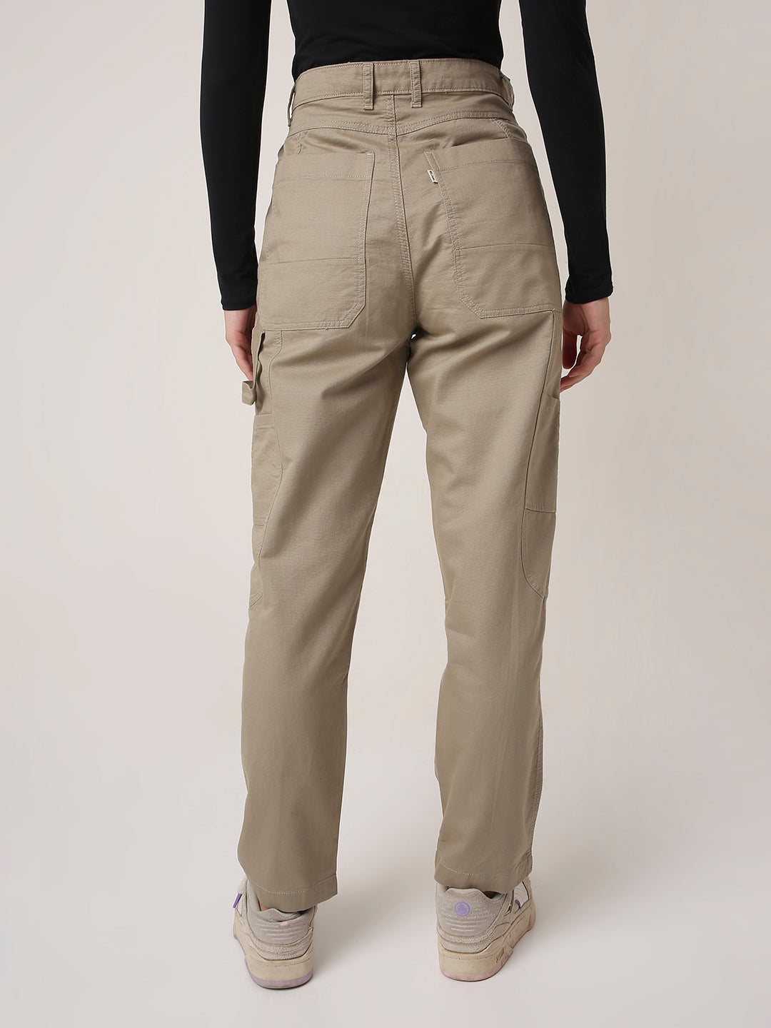 BEIGE High-Waist Utility Cargo Pants