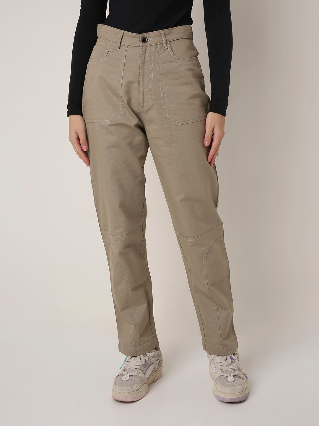 BEIGE High-Waist Utility Cargo Pants