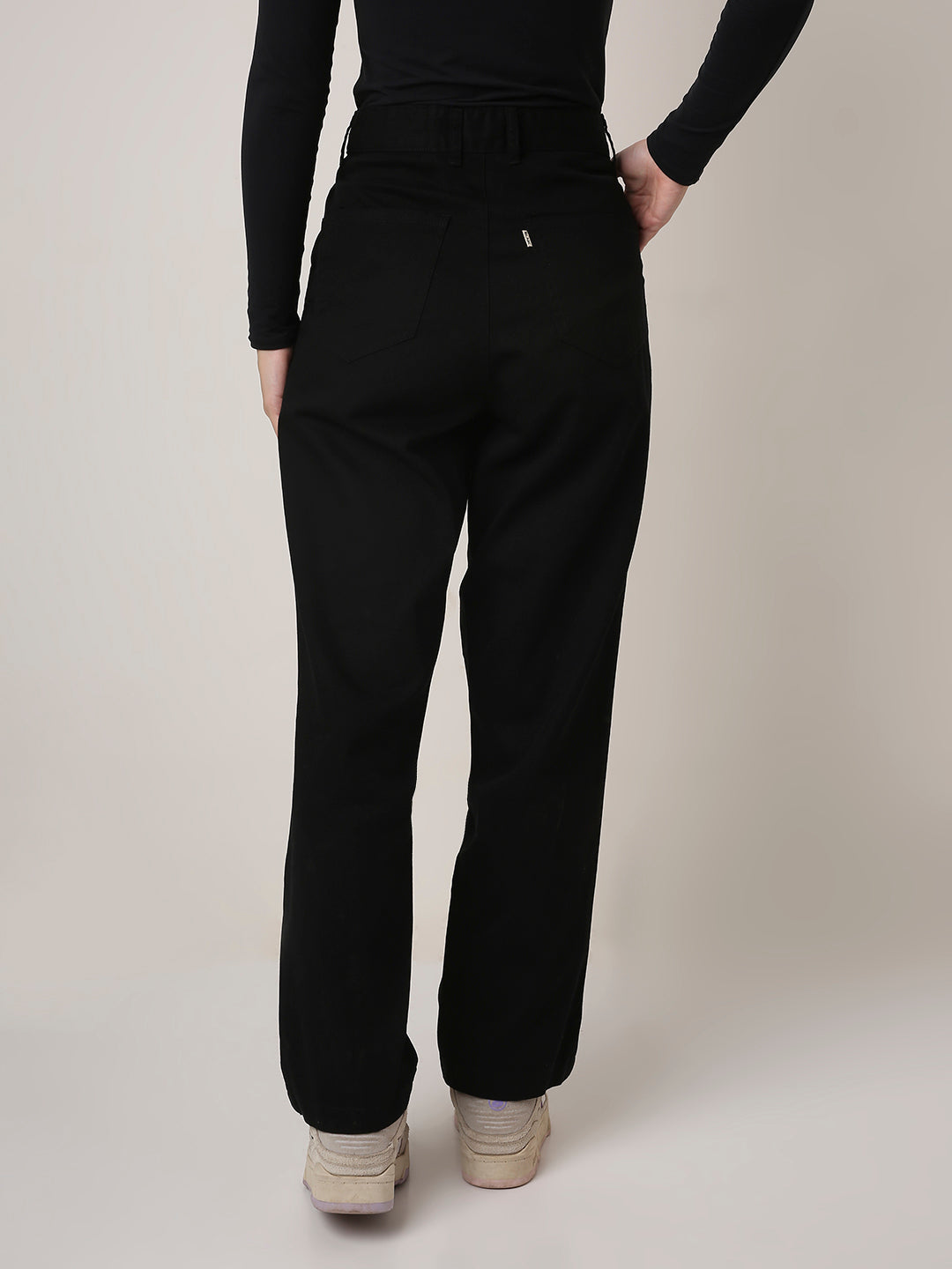 BLACK High-Waist Straight-Fit Trousers