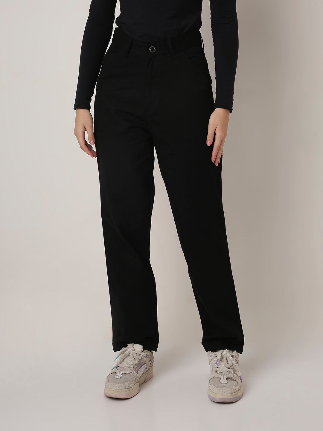 BLACK High-Waist Straight-Fit Trousers