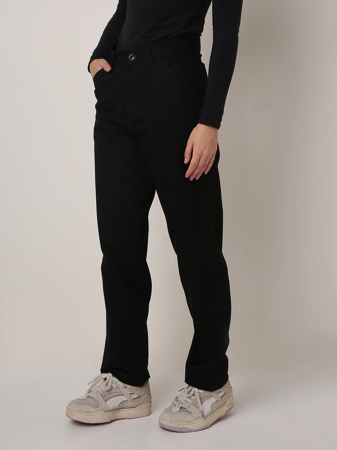 BLACK High-Waist Straight-Fit Trousers