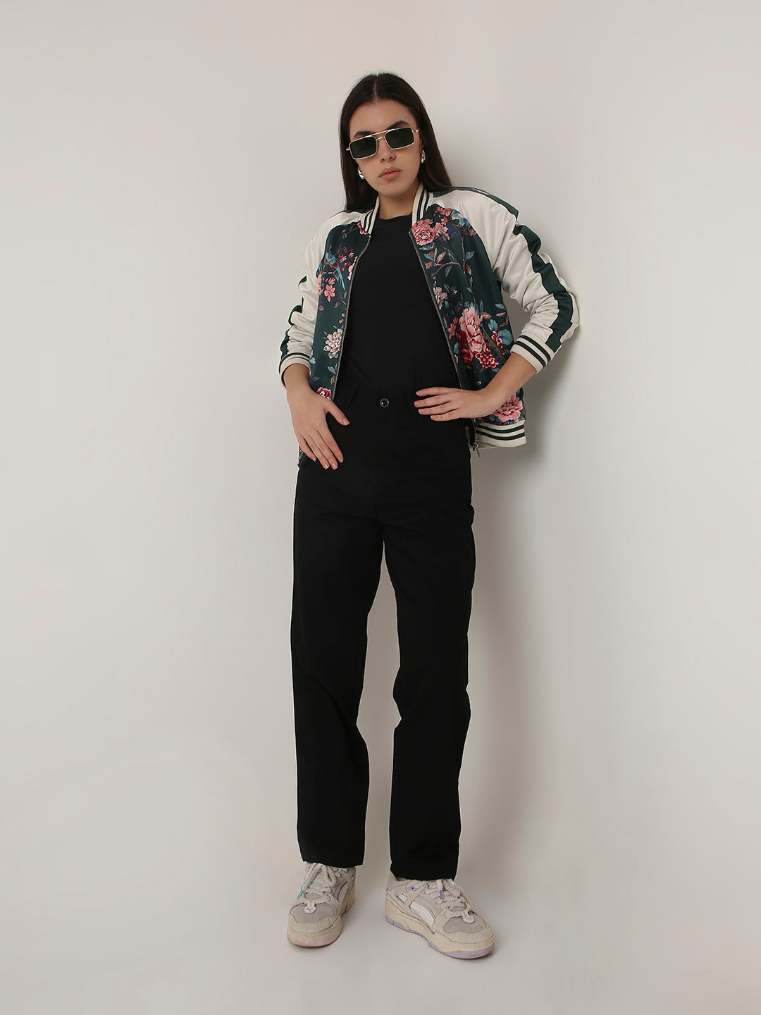 BLACK High-Waist Straight-Fit Trousers