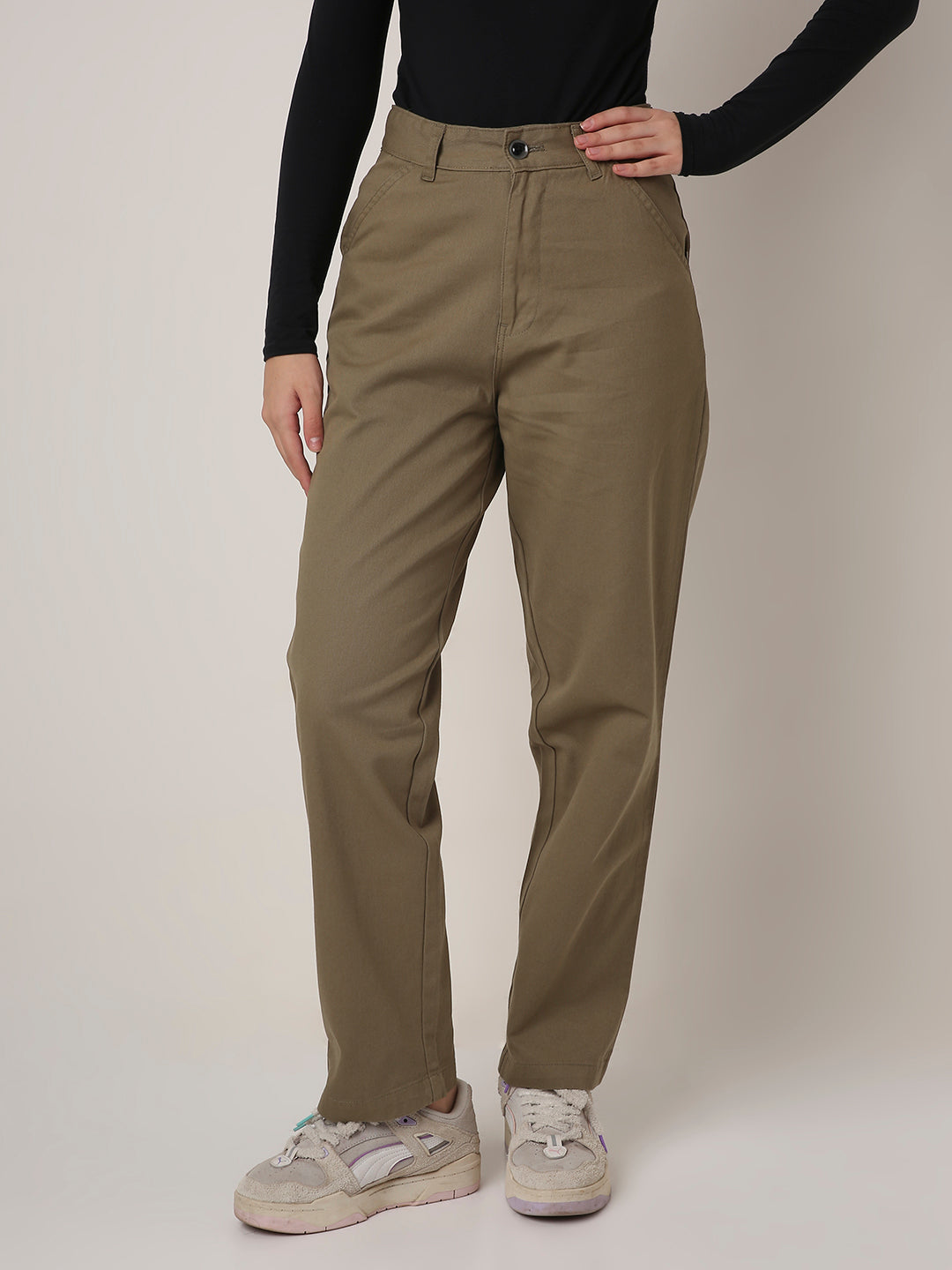 OLIVE High-Waist Straight-Fit Trousers