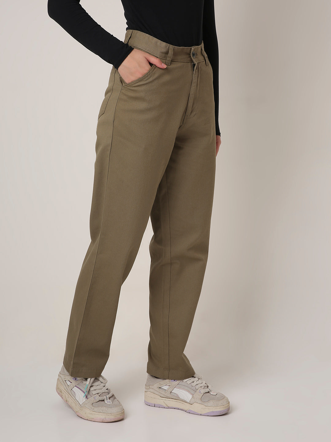 OLIVE High-Waist Straight-Fit Trousers
