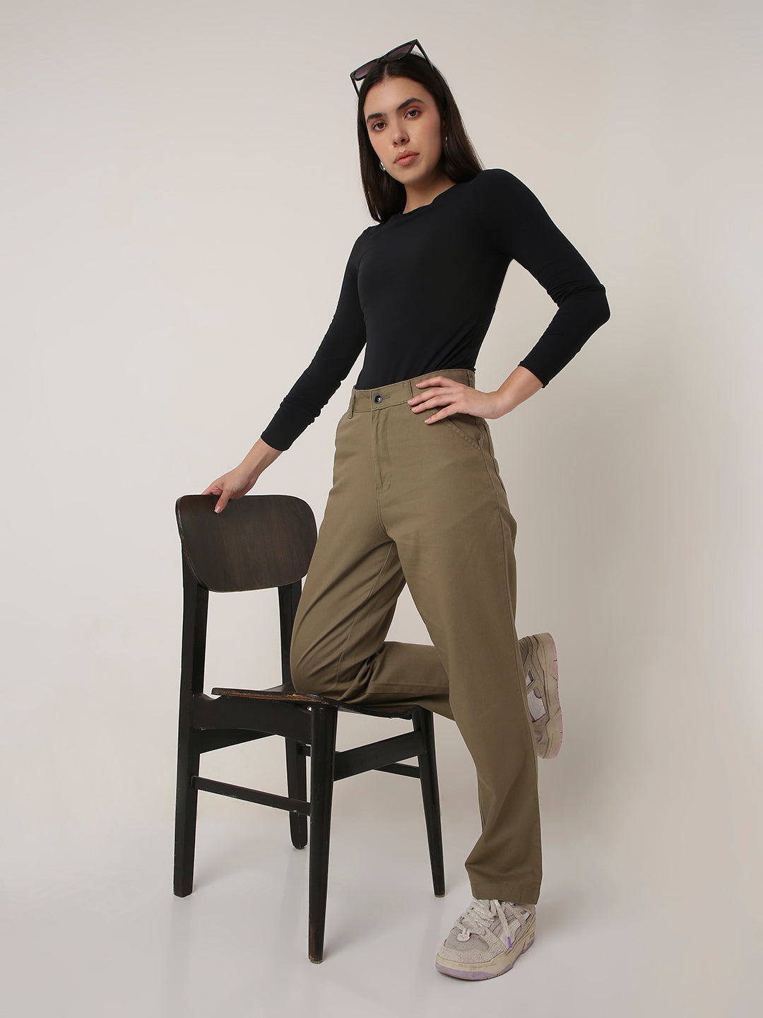 OLIVE High-Waist Straight-Fit Trousers