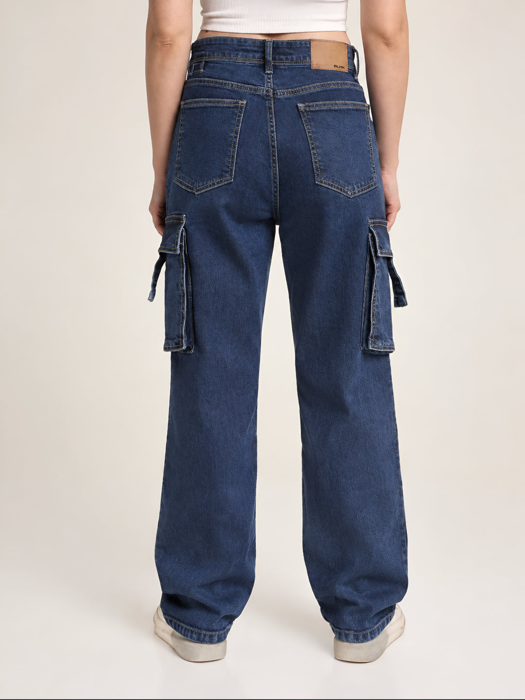 Dark Blue Straight Fit Cargo Denim