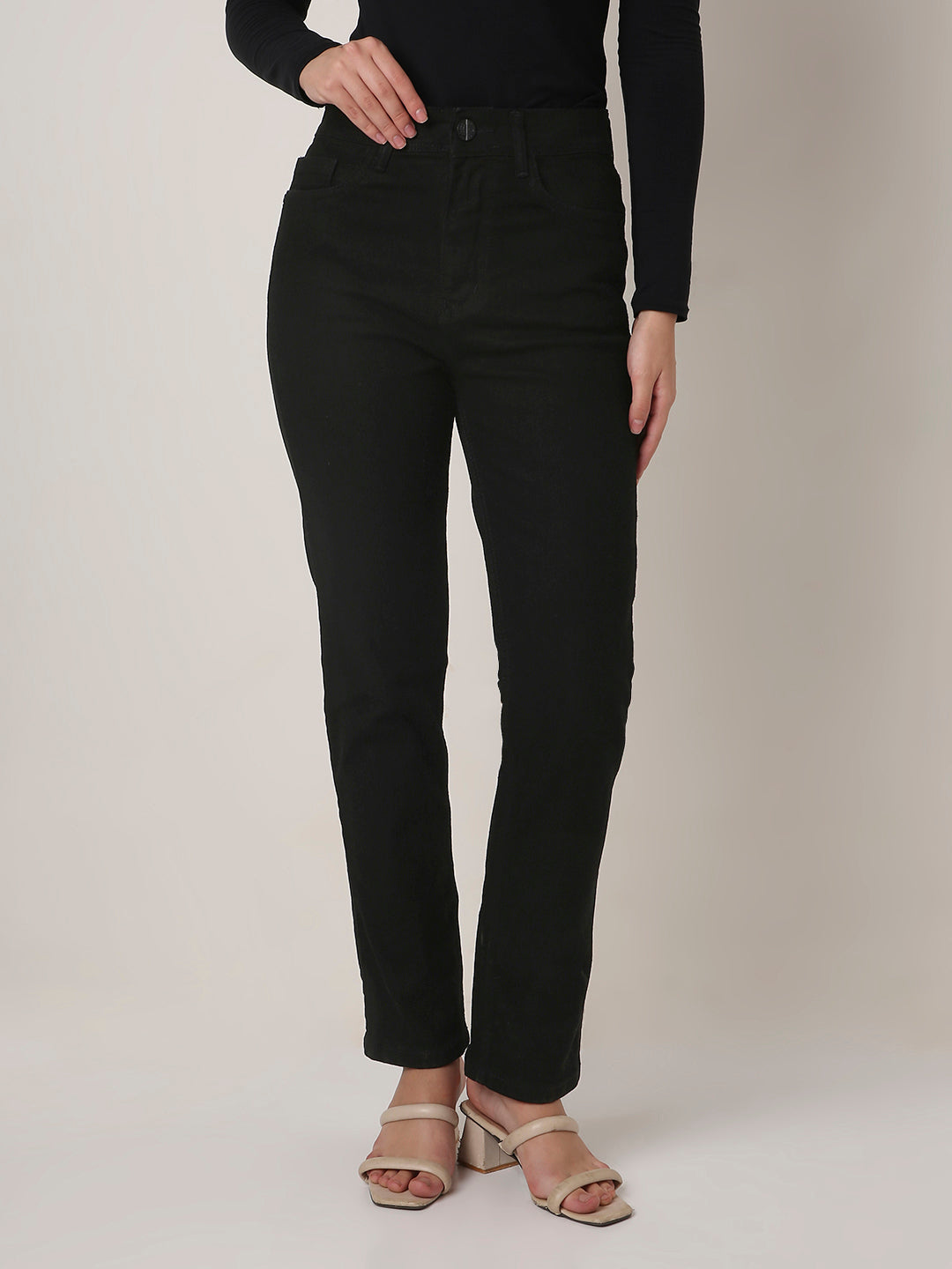 Black High-Waist Slim-Fit Jeans