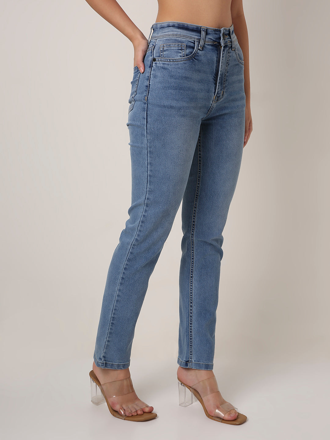 Light Blue High-Waist Slim-Fit Jeans