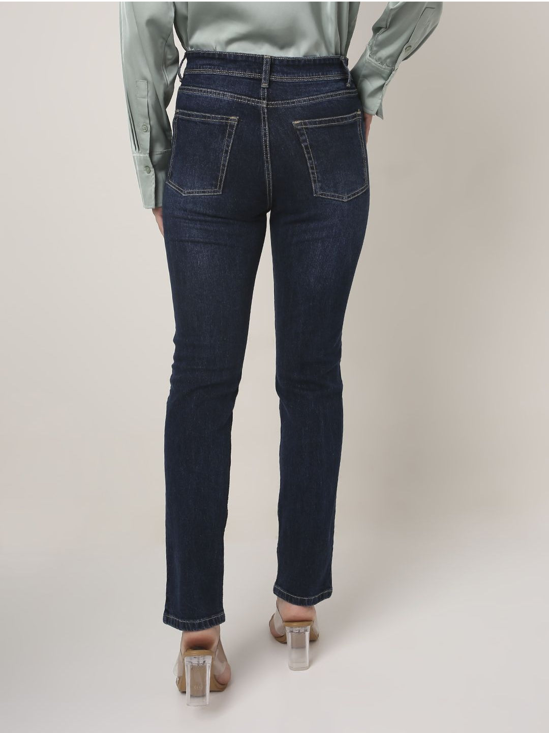 Dark Blue High-Waist Slim-Fit Jeans