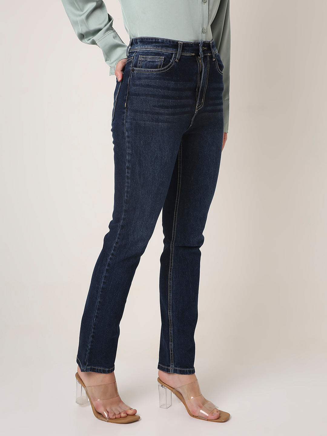 Dark Blue High-Waist Slim-Fit Jeans