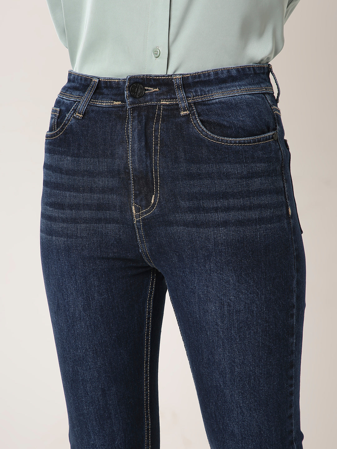 Dark Blue High-Waist Slim-Fit Jeans