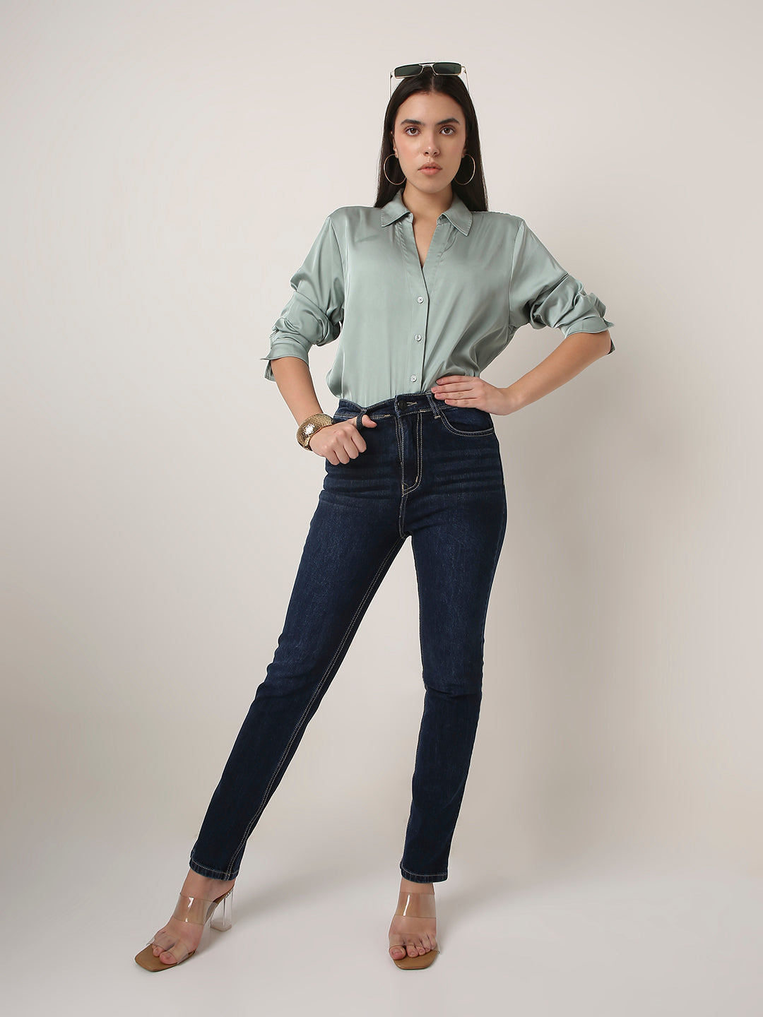 Dark Blue High-Waist Slim-Fit Jeans