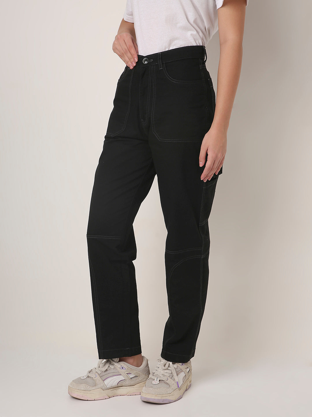 BLACK High-Waist Utility Cargo Pants