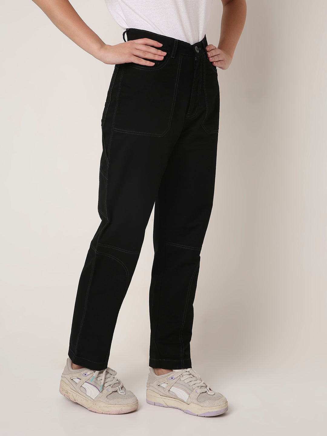 BLACK High-Waist Utility Cargo Pants