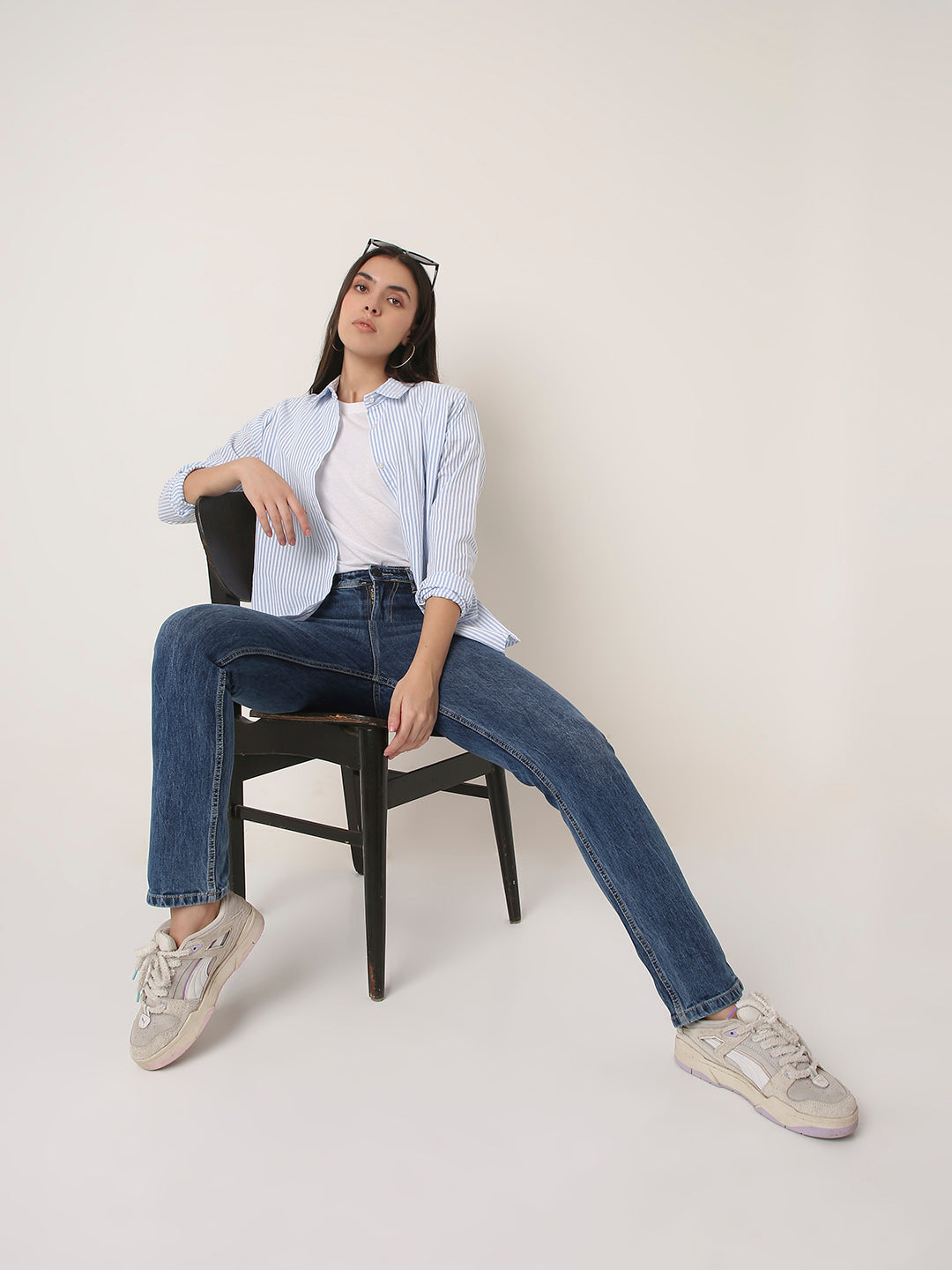 Mid Blue High-Waist Slim-Fit Jeans