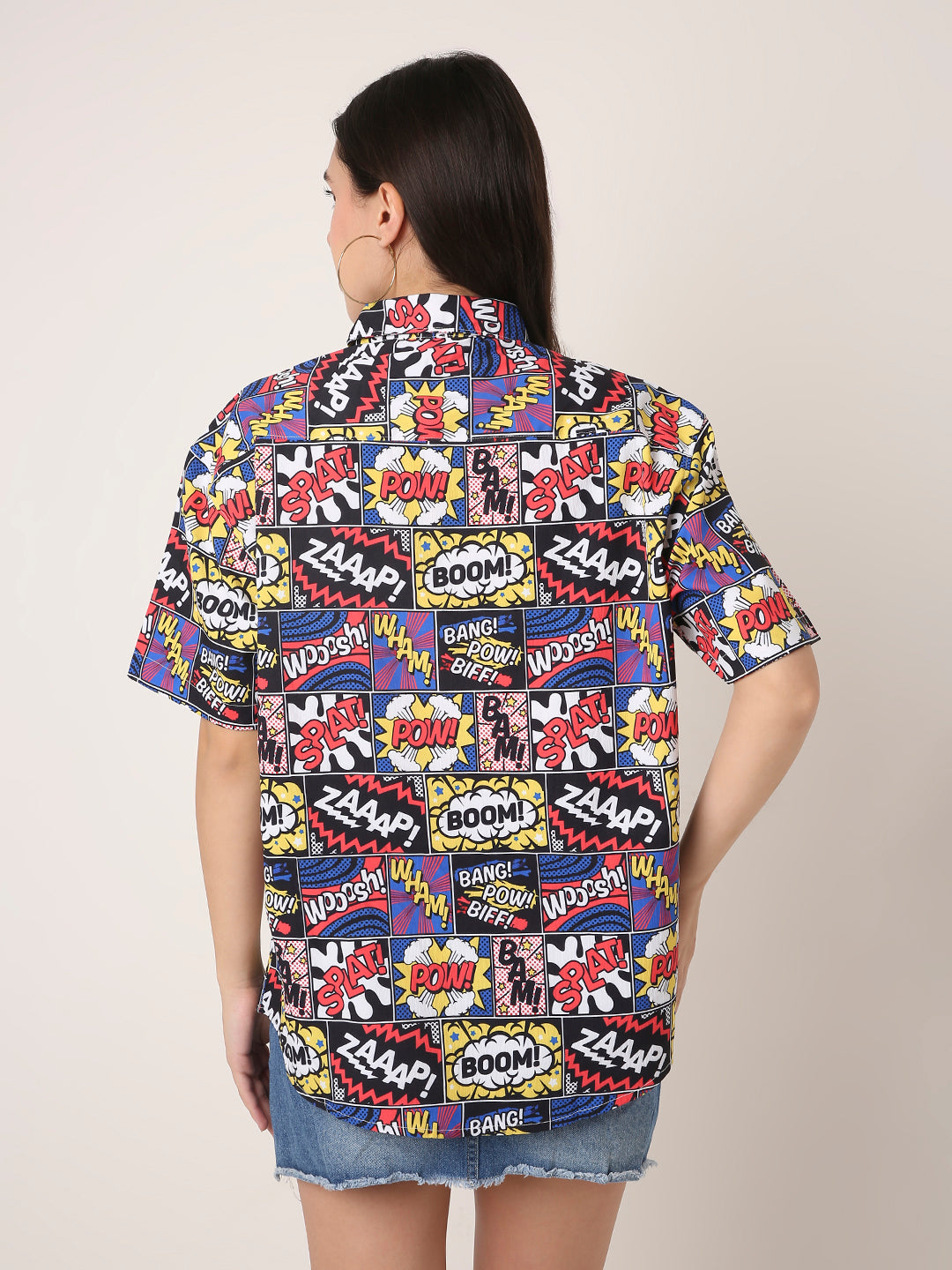 Multicolor Comic Print Oversized Boy-Friend Shirt