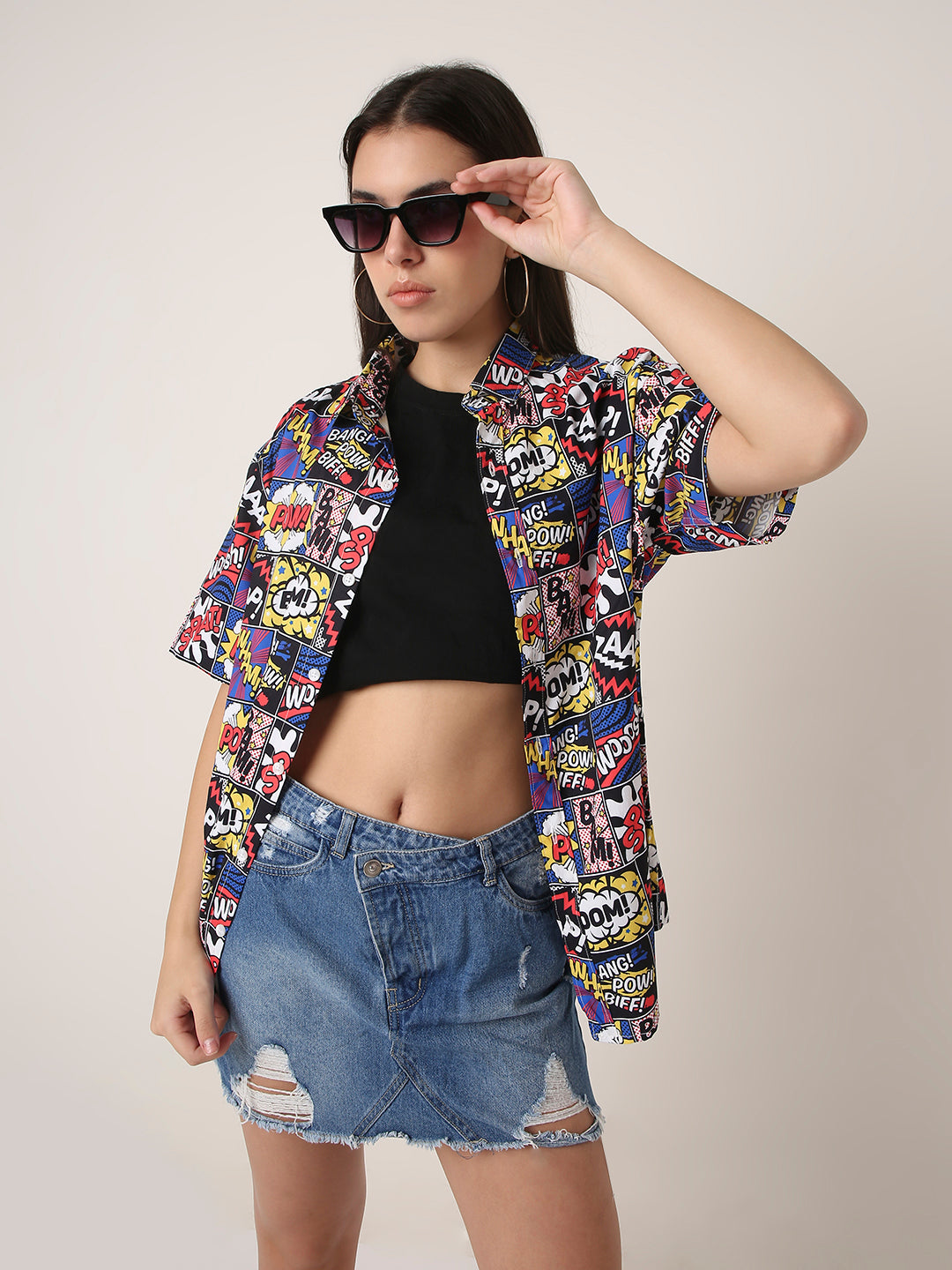 Multicolor Comic Print Oversized Boy-Friend Shirt