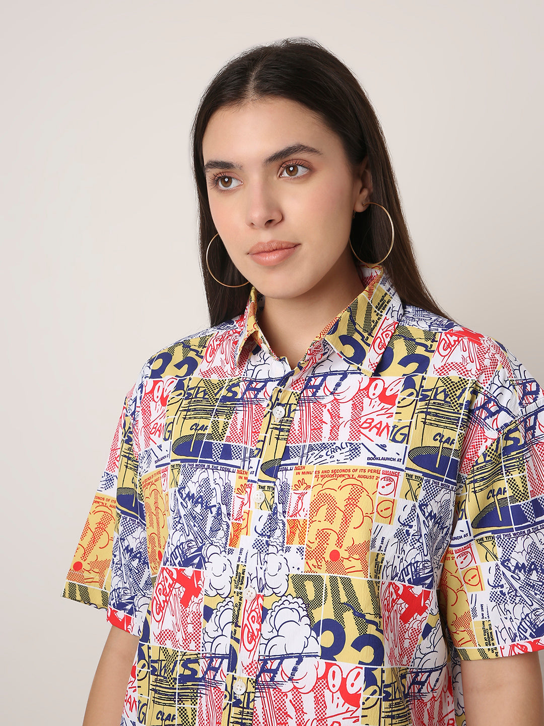 WHITE Comic Print Oversized Boy-Friend Shirt