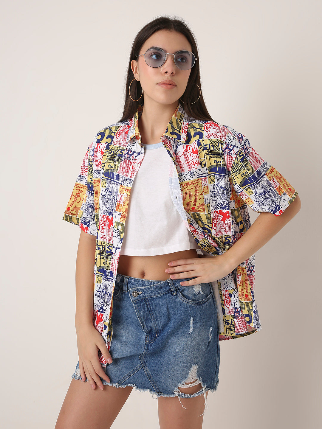 Multicolor Comic Print Oversized Boy-Friend Shirt