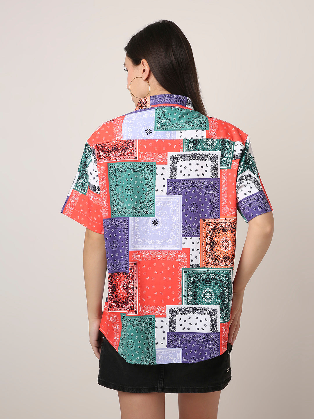 Multicolour Bandana Patchwork Oversized Shirt