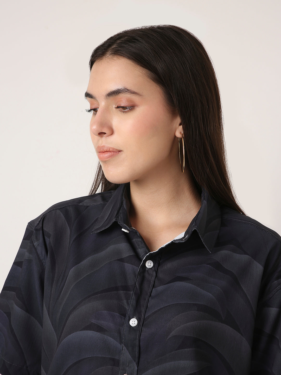 Abstract Leaf Print Oversized Shirt