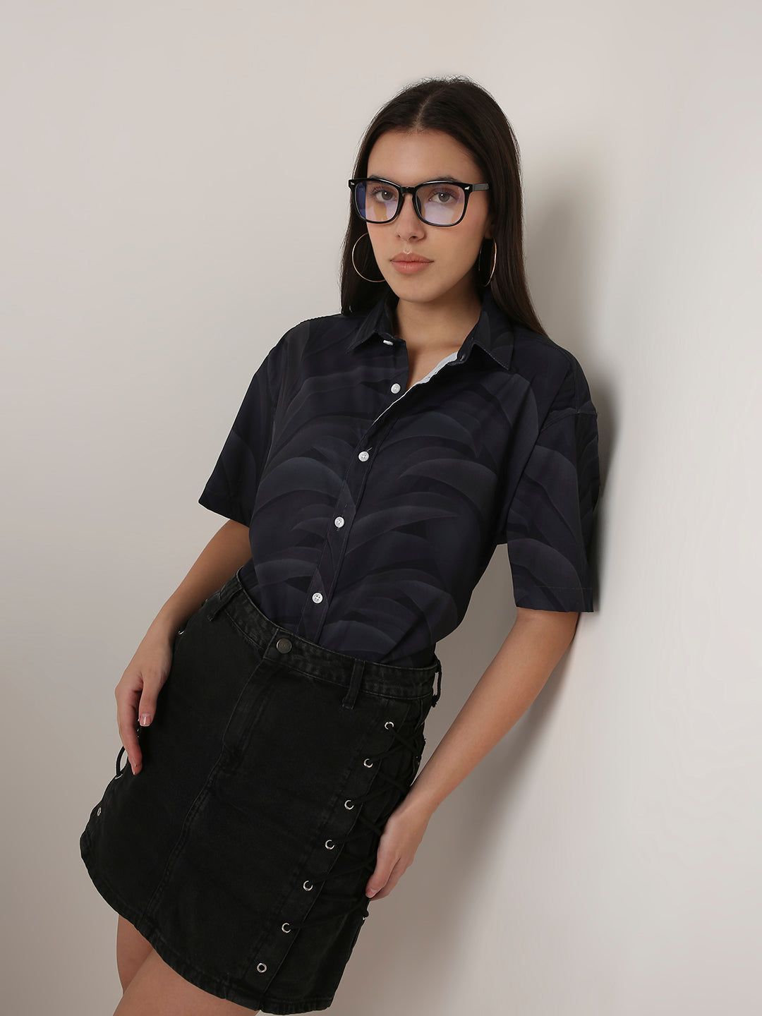 Abstract Leaf Print Oversized Shirt