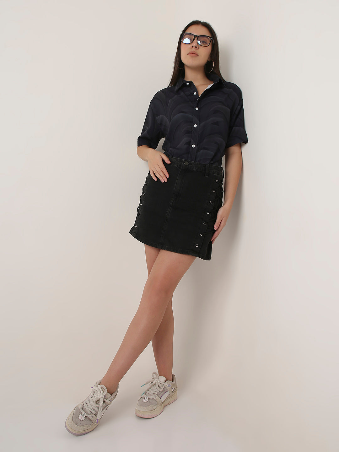 Abstract Leaf Print Oversized Shirt