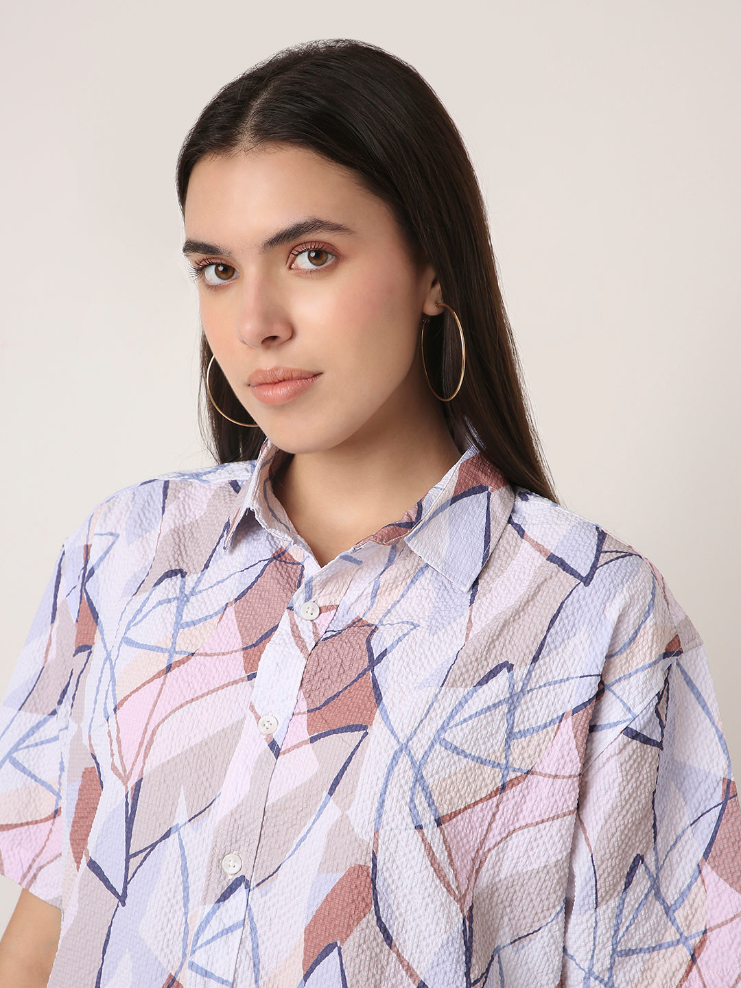 Pastel Abstract Geometric Print Oversized Shirt