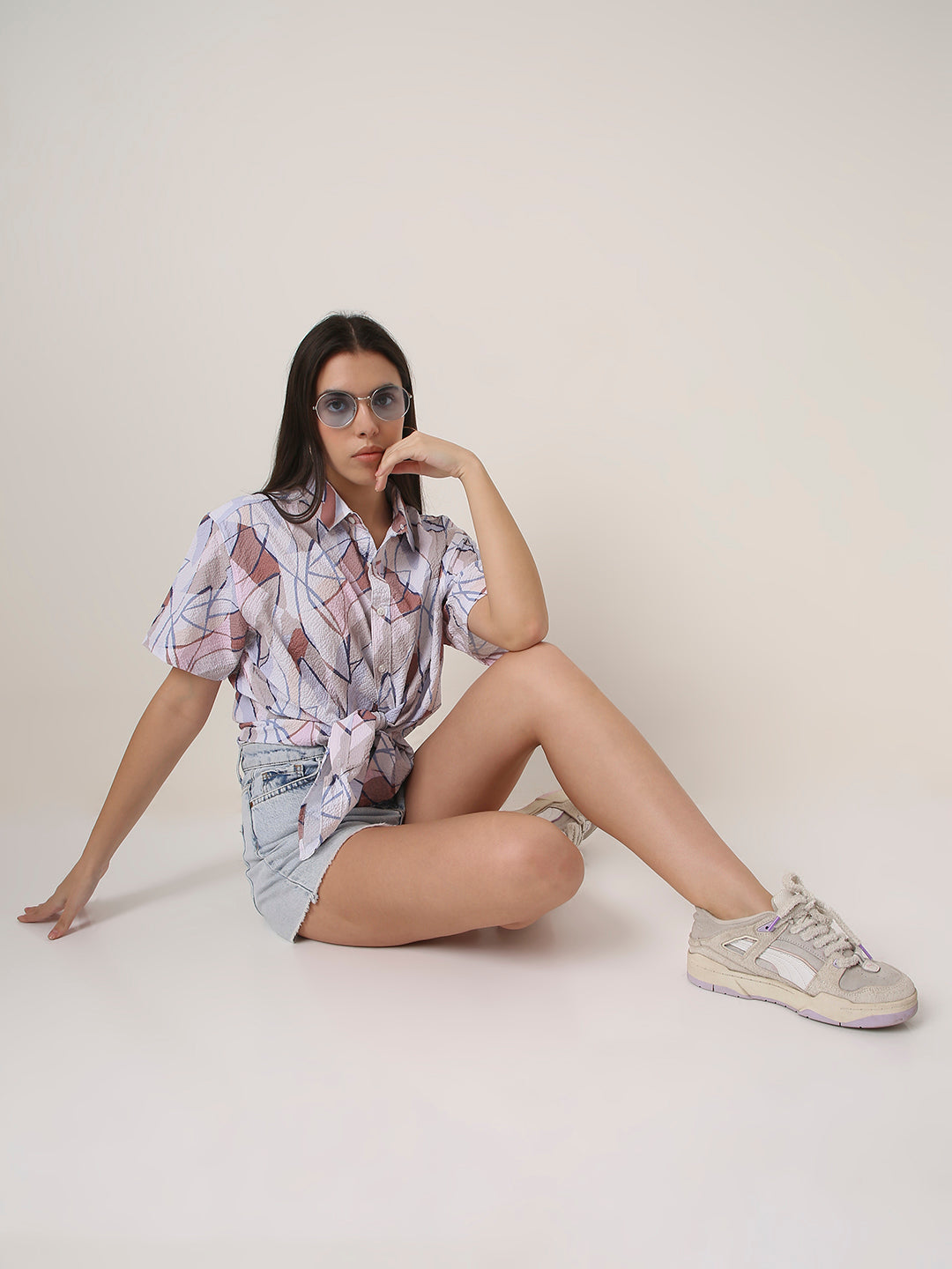 Pastel Abstract Geometric Print Oversized Shirt