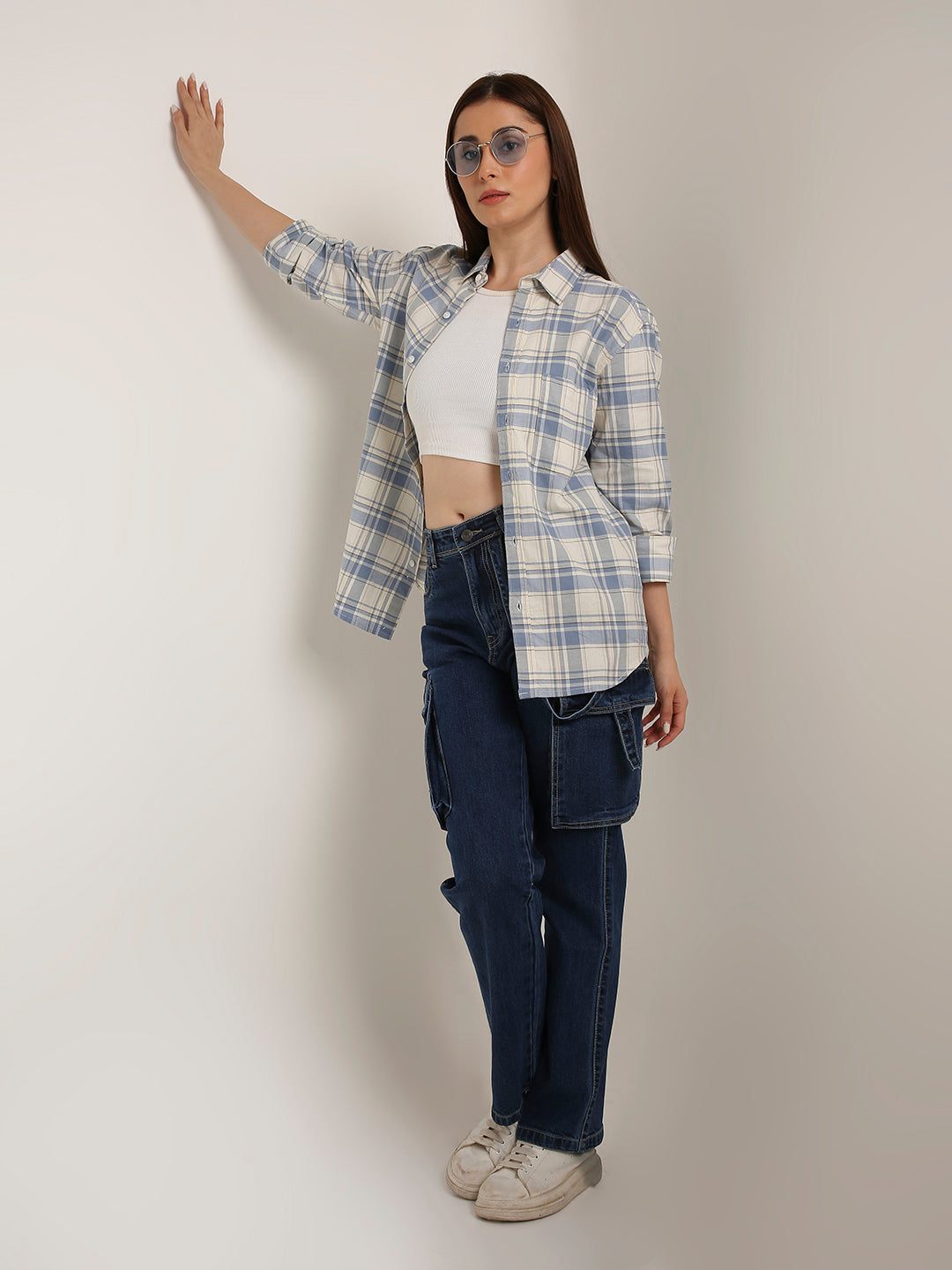 Blue Checked Cotton Relaxed Fit Casual Shirt