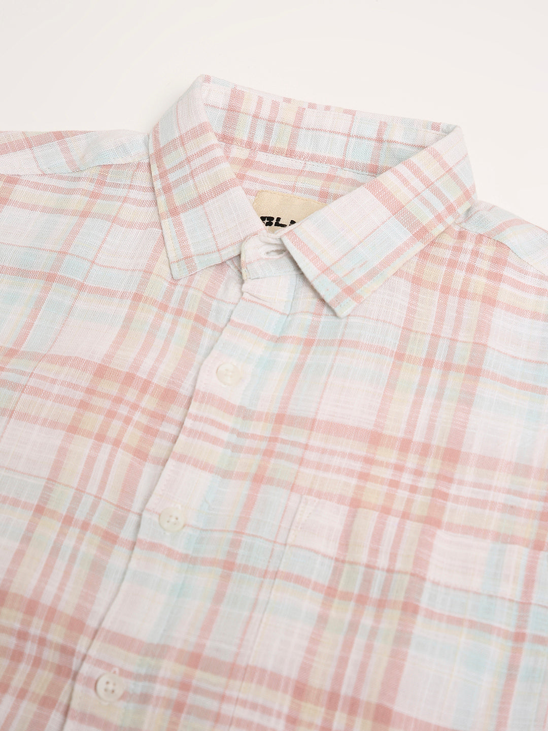 Peach Checked Cotton Relaxed Fit Casual Shirt