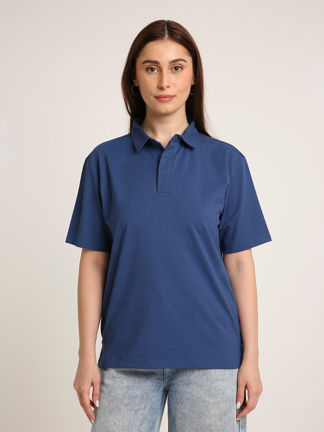 Solid Denim Blue Polo T-Shirt