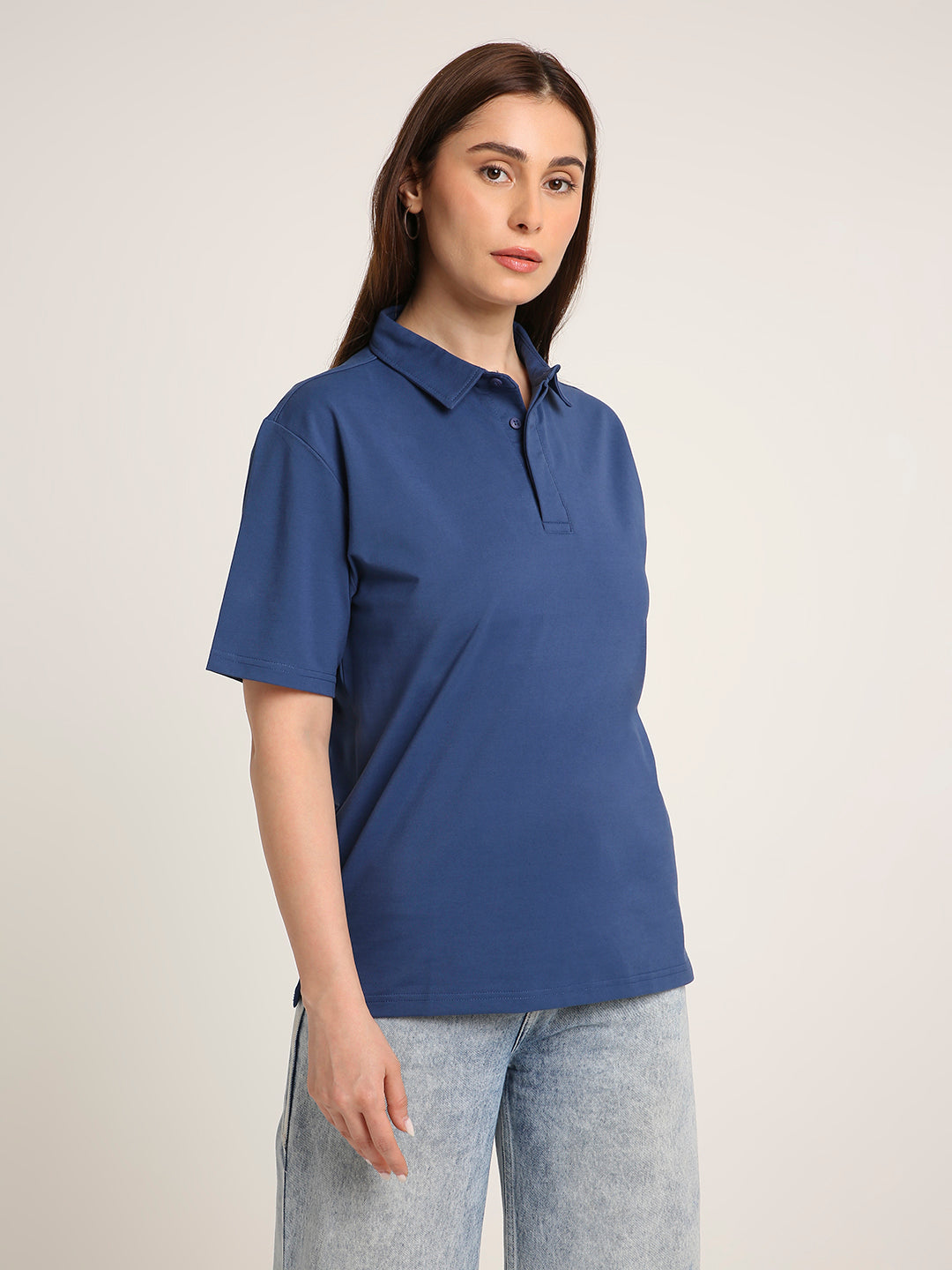 Solid Denim Blue Polo T-Shirt