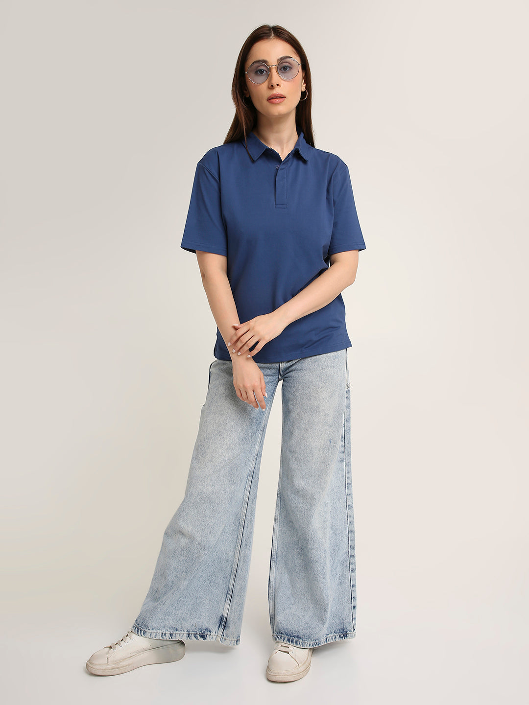 Solid Denim Blue Polo T-Shirt
