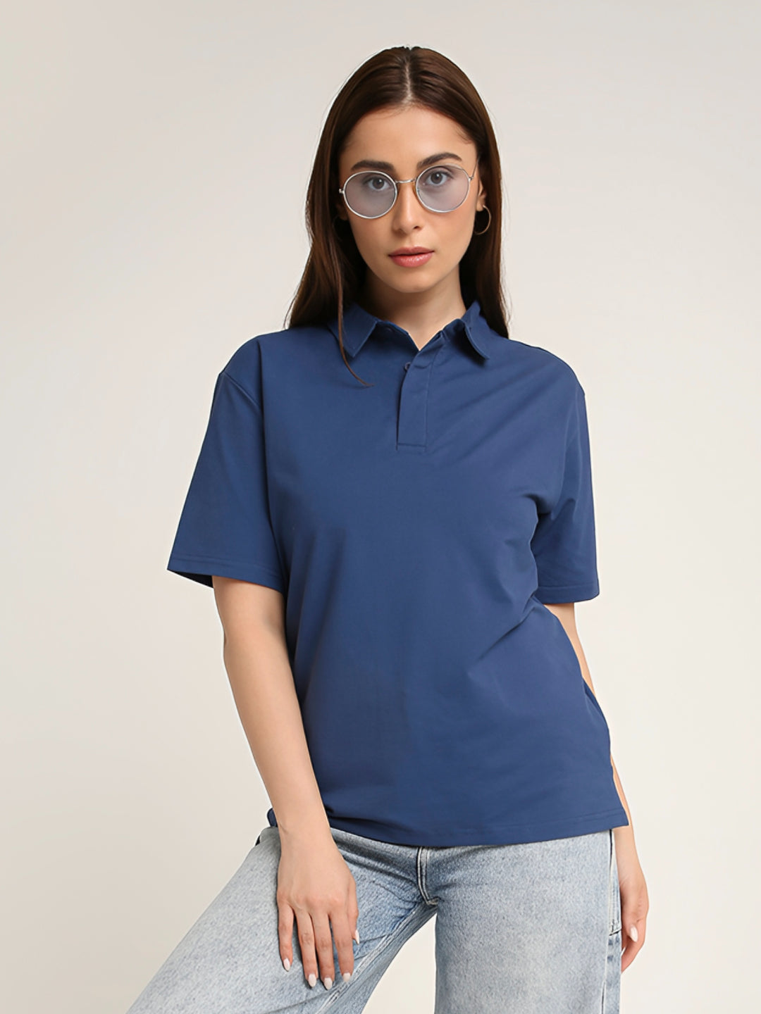 Solid Denim Blue Polo T-Shirt