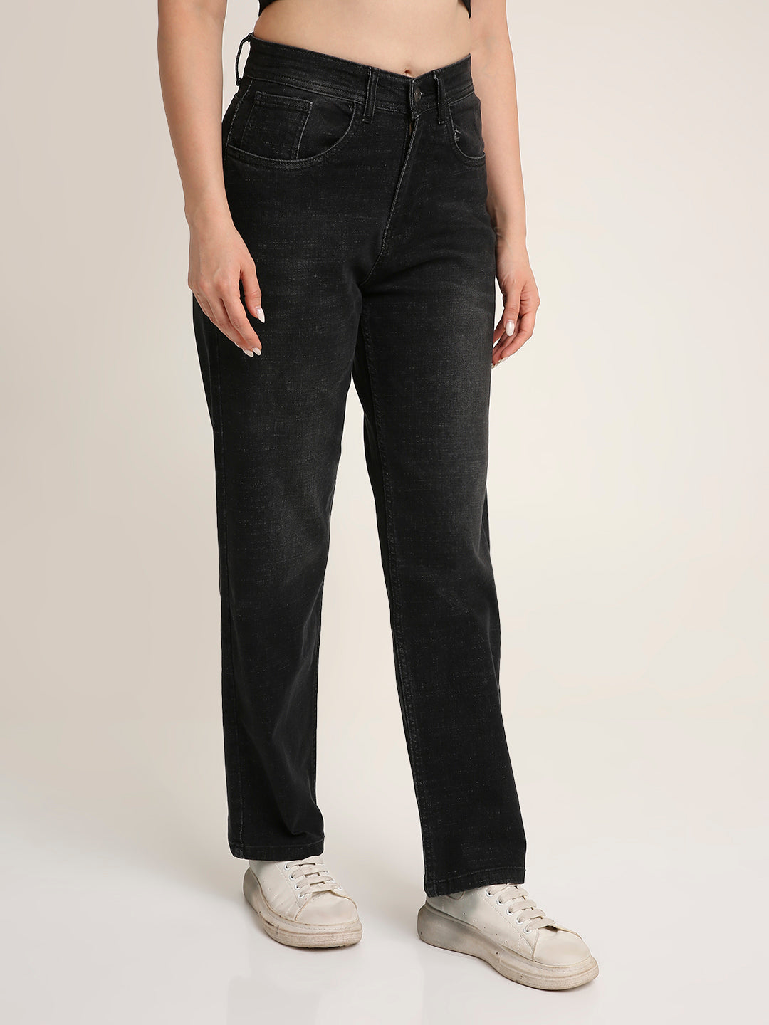 Black High-Rise Straight Fit Jeans