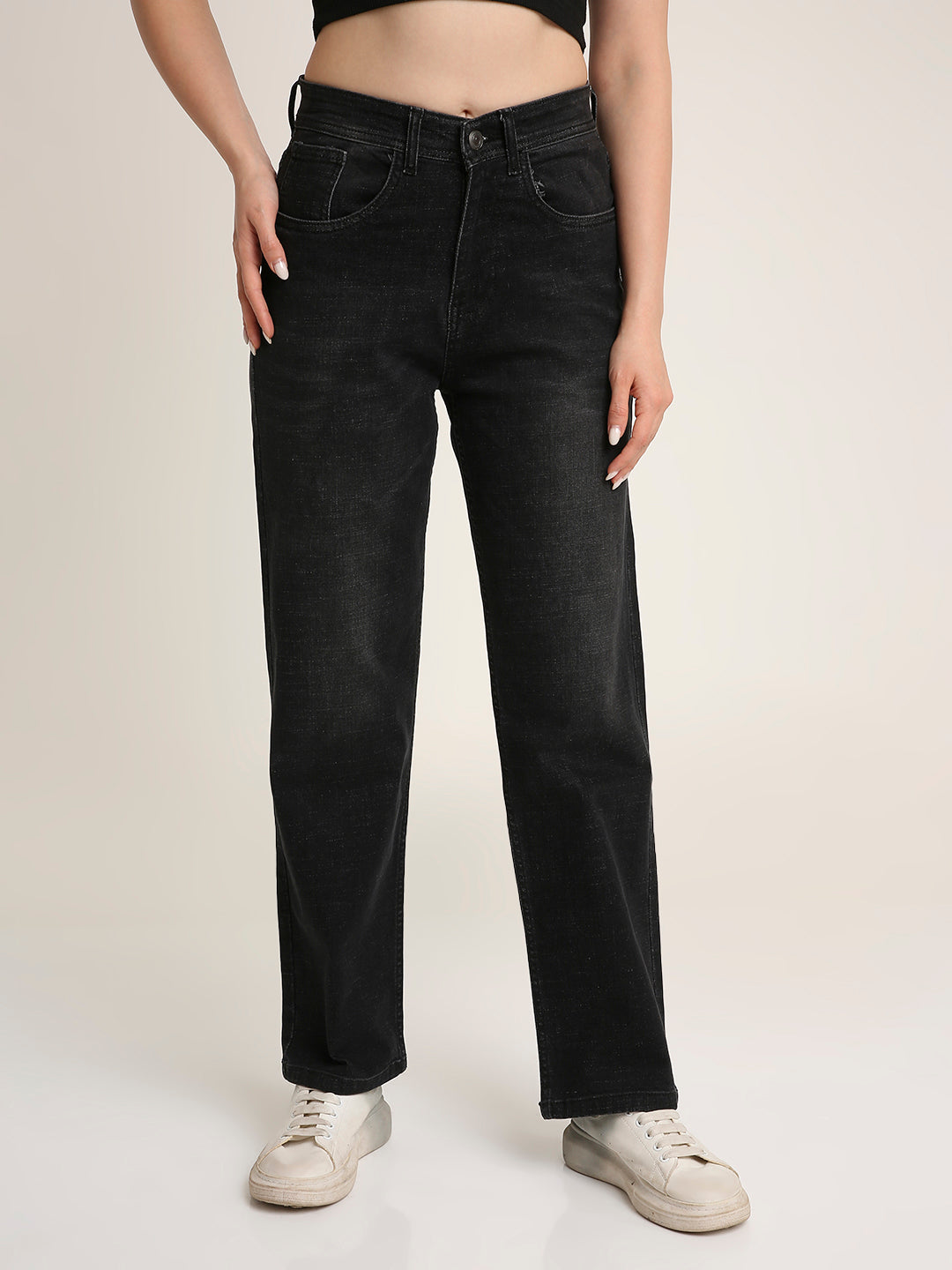 Black High-Rise Straight Fit Jeans