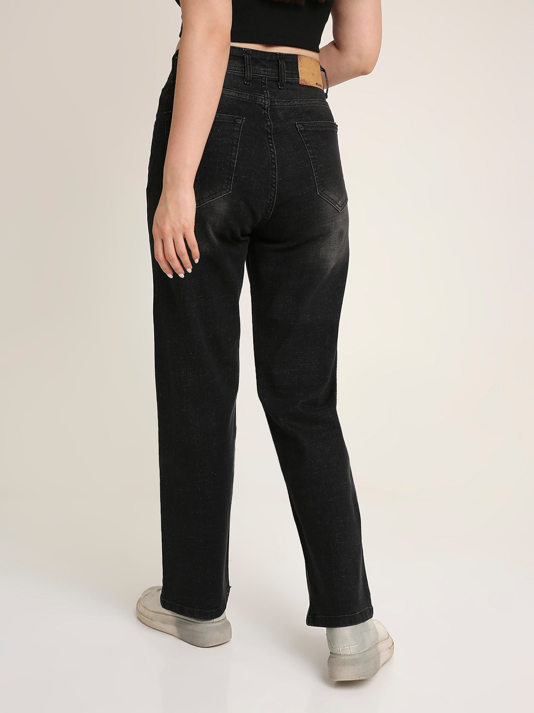 Black High-Rise Straight Fit Jeans