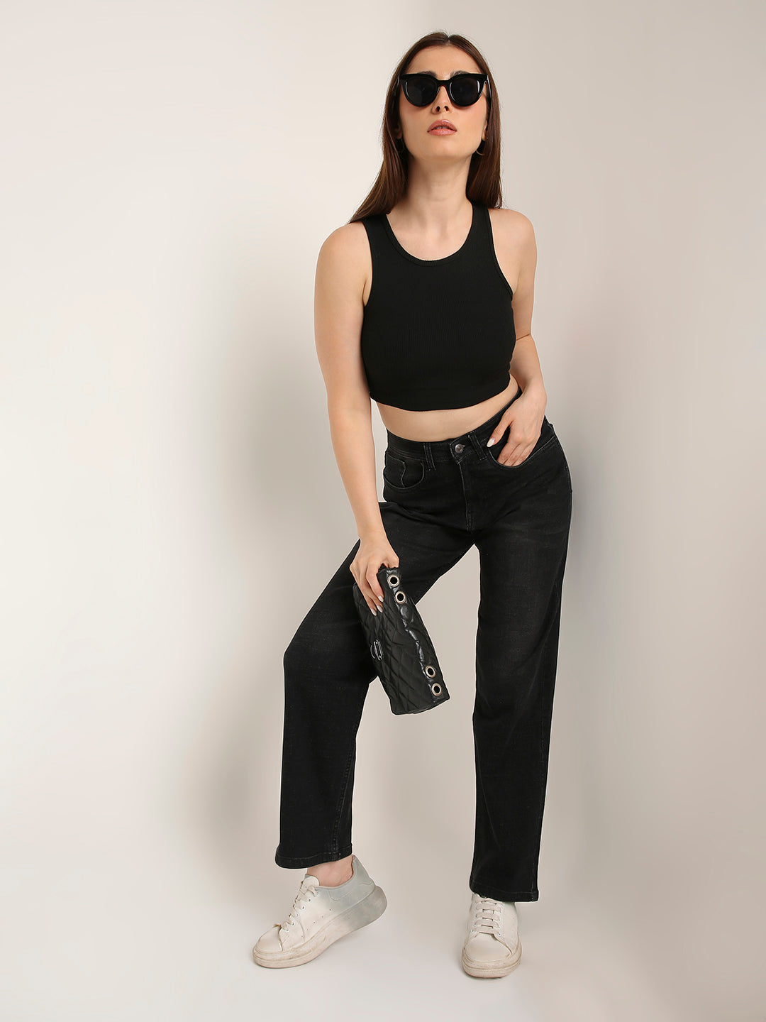 Black High-Rise Straight Fit Jeans