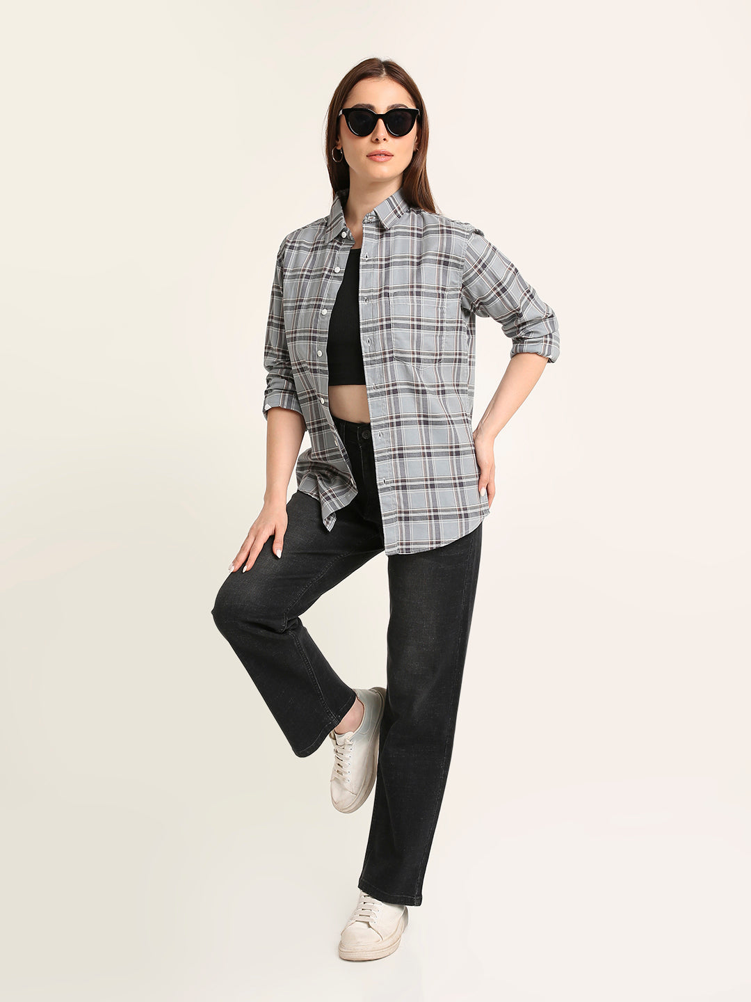Light Grey Checked Cotton Textured Shirt