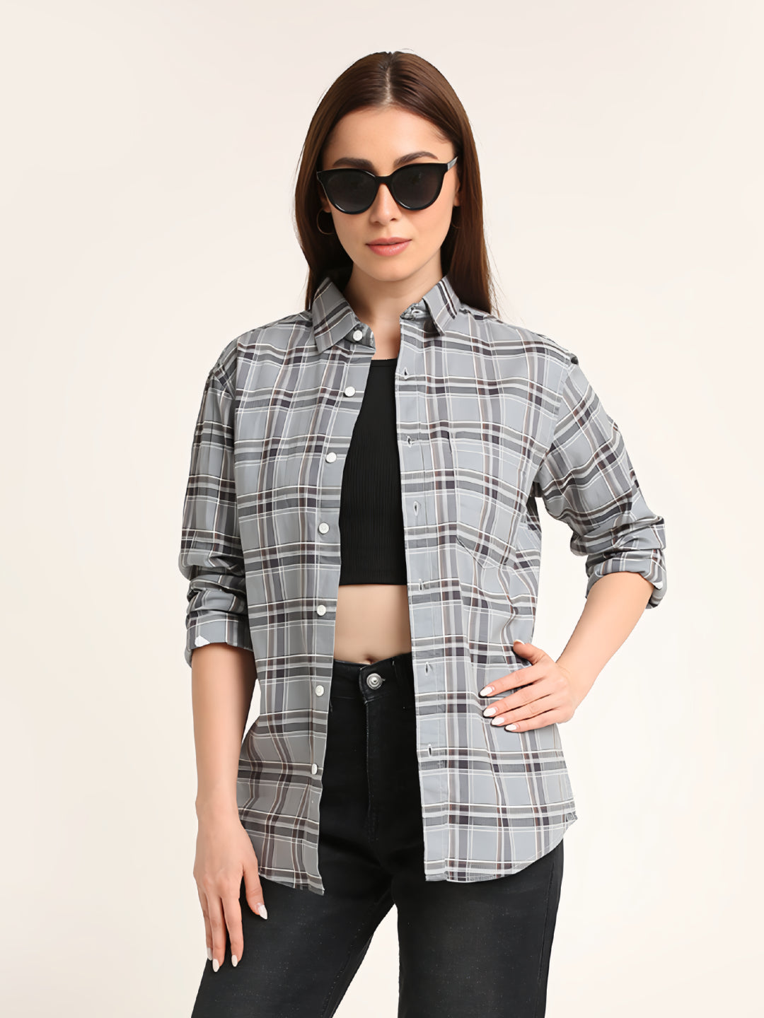 Light Grey Checked Cotton Textured Shirt
