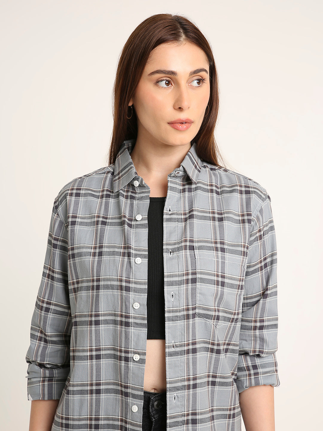 Light Grey Checked Cotton Textured Shirt