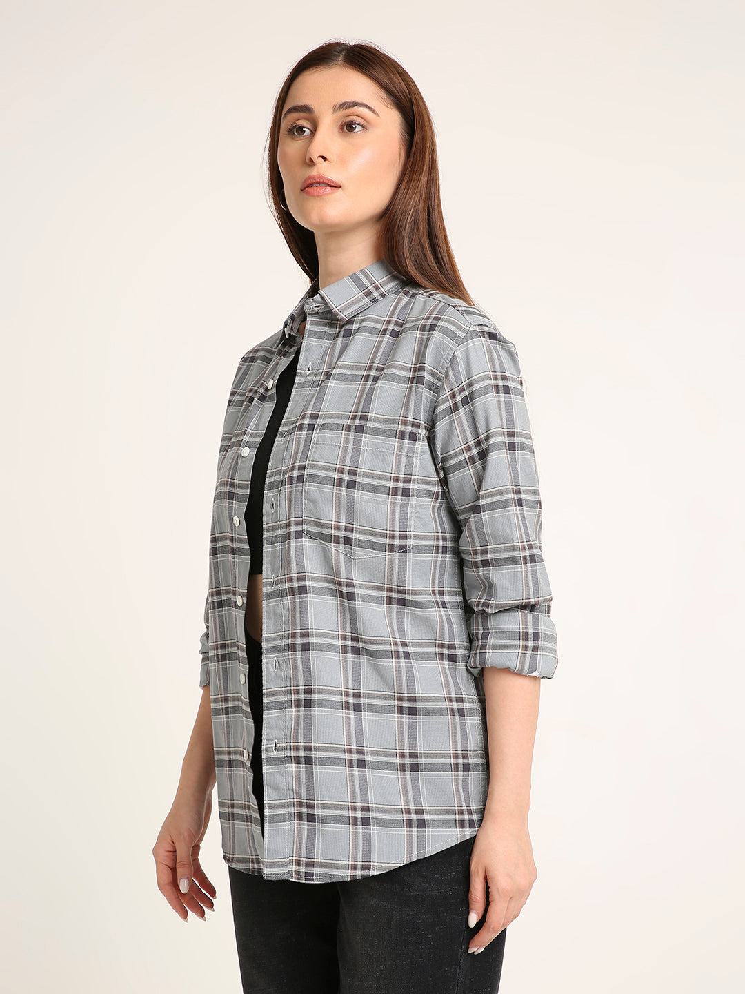 Light Grey Checked Cotton Textured Shirt