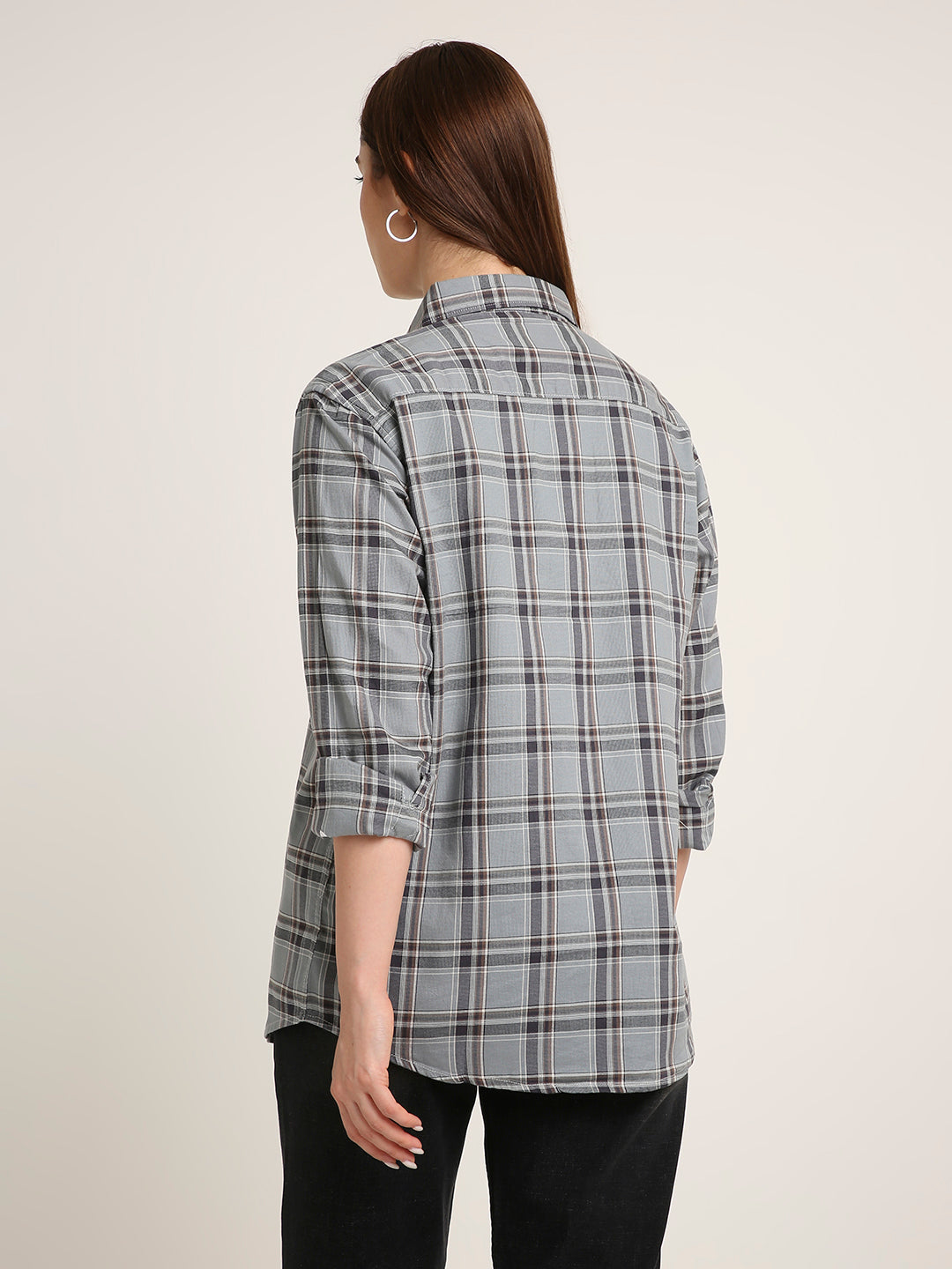 Light Grey Checked Cotton Textured Shirt